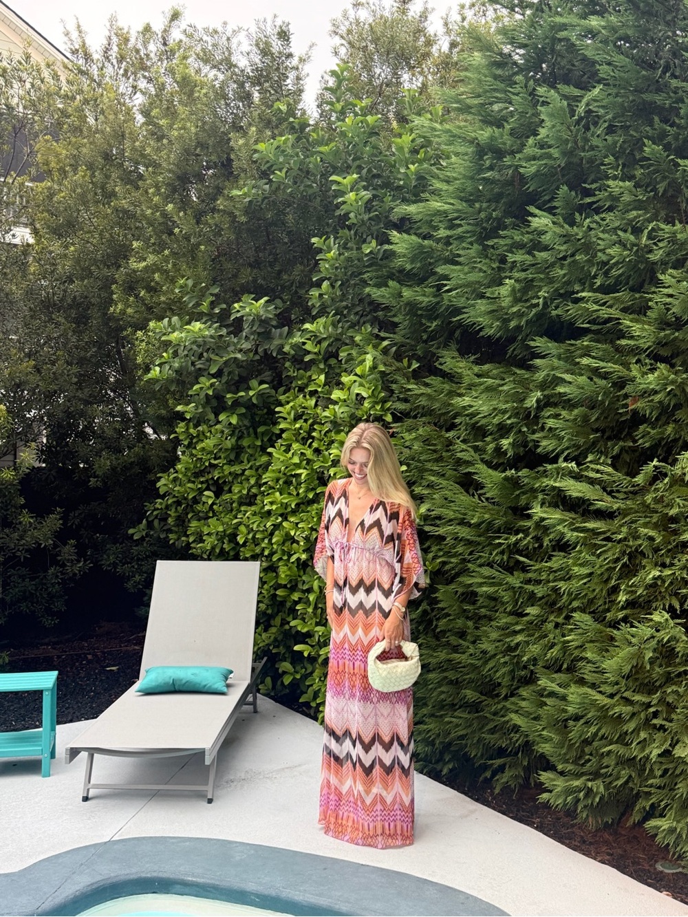 Women’s Pink Chevron Maxi Dress with V-Neck